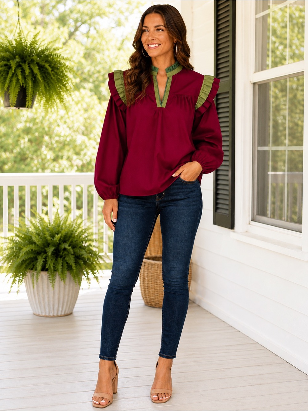 Jodifl The Sutton Blouse Ruffle Puff Sleeve Cotton (Various Sizes)